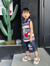 迪士尼（Disney）哪吒衣服男童無袖套裝夏季條紋背心2025新款帥氣男寶寶夏款兩件套 綠色 亮燈 120 cm(建議105-115cm 4-6周歲) 曬單實(shí)拍圖