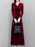 皮爾卡丹（pierre cardin）2025春秋冬新款金絲絨連衣裙女長(cháng)袖高端氣質(zhì)長(cháng)裙洋氣高貴絲絨裙 酒紅色 XL (建議 120-130斤) 曬單實(shí)拍圖