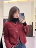 TKSY短款小香風(fēng)羽絨服女冬輕薄白鴨絨內(nèi)膽小個(gè)子羊毛外套紅色呢子大衣 酒紅色 S【體重88-95斤】 曬單實(shí)拍圖