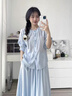 薩拉維夫 SLLAVIF套裝女夏日松弛感亞麻套裝裙女2025新款圓領(lǐng)襯衫半裙淡人兩件套女 天空藍(lán) S 曬單實(shí)拍圖