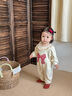 嘉貝艾爾女寶寶秋裝衣服洋氣嬰兒連體衣舒絨小月齡幼兒外出服春秋可愛(ài) 米杏蝴蝶結 73cm 73 曬單實(shí)拍圖