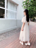 FNJ KIDS女童連衣裙夏季2025新款中大童公主長裙子女孩雪紡沙灘裙 杏色 150 (建議身高140-150cm) 曬單實(shí)拍圖