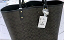 蔻馳（COACH）【品牌直供】女士CITY 33大號雙面手提托特包 胡桃木色拼黑色 曬單實拍圖