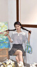 紅蜻蜓冰絲短袖t恤女2025新款夏季條紋時(shí)尚洋氣海軍領(lǐng)針織上衣線衫體恤 藍(lán)條 均碼 建議80-130斤 曬單實(shí)拍圖