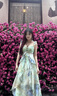 爾山集吊帶連衣裙女夏季新款收腰仙女長(zhǎng)裙子海邊度假風(fēng)印花顯瘦長(zhǎng)裙 綠色 S 曬單實(shí)拍圖