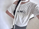 韓系波點(diǎn)小狗白色斜肩短袖T恤女夏季設計感小眾露肩短款潮流上衣 白色 M 曬單實(shí)拍圖