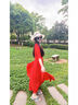 LISCN紅色裙子女2025夏小個子長款大擺雪紡連衣裙超仙氣質沙灘長裙新款 [紅色五分袖長裙] S [建議80-95斤] 曬單實拍圖