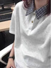 LDBE撞色格紋polo領(lǐng)短袖t恤女夏季美式復(fù)古學(xué)院風(fēng)小眾設(shè)計感半袖上衣 白灰色 M 【80-100斤】 曬單實拍圖