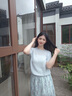 lagogo輕盈含亞麻通勤針織衫女拉谷谷2025年夏季新款薄款短袖上衣 藍(lán)色 M 曬單實(shí)拍圖