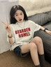 何佳功短袖t恤女歐美高街灰色純棉設(shè)計感2025新款純棉上衣寬松打底衫 灰白色 M （80-100斤） 曬單實(shí)拍圖