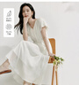 茵曼（INMAN）海邊度假風(fēng)苧麻V領(lǐng)連衣裙2025夏季女裝新品刺繡短袖白色裙子 米白色 L 曬單實(shí)拍圖