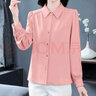 長(cháng)袖襯衫女春秋款氣質(zhì)洋氣百搭襯衣純色顯瘦時(shí)尚寬松打底小衫J832 粉色 3XL （140-150斤） 曬單實(shí)拍圖