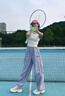FILA 斐樂官方楊冪同款梭織長褲時尚簡約寬松休閑褲子女 淡奶油紫-PU M （165/66A/M） 曬單實拍圖