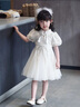 小咕嘟熊女童連衣裙新中式兒童漢服夏裝2025新款女孩旗袍泡泡袖網(wǎng)紗公主裙 杏色 130 曬單實(shí)拍圖