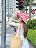 JIOESC雙面戴帽子女夏季大帽檐遮陽(yáng)帽戶(hù)外出游遮臉格子漁夫帽可折疊盆帽 紅色格子帽 帽圍56-58cm 曬單實(shí)拍圖