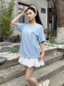 真維斯純棉短袖女2025新款爆款夏季寬松韓版休閑半袖上衣時(shí)尚潮流t恤女 天藍 陽(yáng)光櫻花_K L 曬單實(shí)拍圖