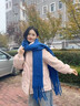 DUTRIEUX藍色圍巾女士冬季純色百搭送女友厚實(shí)保暖毛絨絨圍巾圍脖氛圍感 冰川藍色 200*40cm 曬單實(shí)拍圖