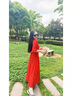 LISCN紅色裙子女2025夏小個子長款大擺雪紡連衣裙超仙氣質沙灘長裙新款 [紅色五分袖長裙] S [建議80-95斤] 曬單實拍圖