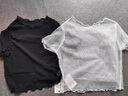 浪莎透視蕾絲打底衫女夏季薄款吊帶裙內(nèi)搭短袖t恤木耳邊鏤空網(wǎng)紗上衣 白色 均碼 曬單實(shí)拍圖