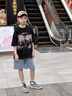 哈羅小黃鴨 HAL.DUCK男童短袖t恤夏季2025新款兒童夏裝半袖棉上衣潮洋氣炸街大男孩t 黑色 T恤 120 cm 曬單實(shí)拍圖