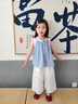 沐霓 女童格子套裝無(wú)袖上衣闊腿褲夏季薄款韓版洋氣休閑兩件套新款 藍格子上衣+提花闊腿褲 110cm 曬單實(shí)拍圖