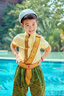 兒童傣族服裝夏季旅拍男女童少數民族服裝西雙版納異域泰國服影樓 【Z001 】男款-黃綠 130 cm 曬單實(shí)拍圖