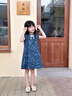 紛資言女童國風盤扣旗袍裙夏季女孩復古飛袖牛仔連衣裙寶寶時髦花朵裙子 藍色牛仔露背旗袍連衣裙 170 吊牌90適合90cm 曬單實拍圖