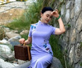 中國(guó)風(fēng)復(fù)古旗袍新款2025新款女高端大氣優(yōu)雅日常穿走秀禮儀演出服 蝶戀花熏紫色 L 曬單實(shí)拍圖