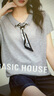 百家好（Basic House）Basic House/百家好翻領(lǐng)絲巾短袖針織衫夏季新款撞色短款套頭上衣 灰色 L 曬單實(shí)拍圖