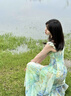 MAGIOPY國際奢侈品牌女裝連衣裙女夏季新款高端吊帶氣質(zhì)印花顯瘦裙子女 綠色 M 曬單實(shí)拍圖