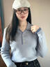 lagogo撞色翻領(lǐng)藍色針織衫女拉谷谷2025秋季新款甜美通勤修身上衣 淺藍色 L 曬單實(shí)拍圖