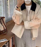 ELLE法式撞色翻領(lǐng)短款夾克式外套女2025冬季新款休閑通勤獨特上衣 米白 L 曬單實(shí)拍圖