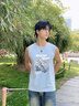 名創(chuàng)優(yōu)品（MINISO）無袖t恤男冰絲涼感健身運(yùn)動外穿網(wǎng)眼馬甲美式潮流輕薄防曬背心夏 冰川藍(lán)(雪山麗影) L /175(名創(chuàng)優(yōu)品品控嚴(yán)格) 曬單實(shí)拍圖