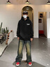 LEEREDPOI潮牌寬松套頭衛(wèi)衣男韓版連帽印花休閑長(zhǎng)袖t恤男女同款春秋外套 黑色 XL （建議130-145斤） 曬單實(shí)拍圖
