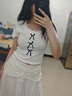花語志正肩短袖女修身潮流t恤甜美夏季2025年新款辣妹顯瘦上衣純欲衣服 三蝴蝶結蕾絲領短袖【白色】 L 【建議100-115斤】 曬單實拍圖