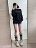 WASSUP官方店潮牌黑色重磅圓領(lǐng)衛(wèi)衣男女春秋2025新款寬松圓領(lǐng)打底上衣服 黑色（加絨保暖款） XL 曬單實(shí)拍圖