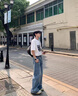 POUM美式高街復古牛仔褲男士春秋秋季彎刀褲寬松直筒闊腿長(cháng)褲子 GXFS-N30藍色 XL 曬單實(shí)拍圖