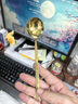 康鴻日式錘紋圓頭勺不銹鋼成人吃飯勺家用喝湯勺長(cháng)柄拌飯勺子廚房攪拌 304錘紋勺鏡面-金色 曬單實(shí)拍圖