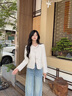 香影小香風短外套女2025秋季新款名媛法式千金風圓領白色鏤空上衣 鷺白 S 55/80A/85-95斤 曬單實拍圖