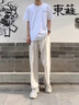 楠笙記白色直筒休閑長(cháng)褲子男士學(xué)生新款春夏季垂感拖地闊腿寬松運動(dòng)衛褲 杏色 XL 曬單實(shí)拍圖