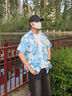 南木熊襯衫夏季男休閑襯衫提花短袖男襯衣花襯衫夏威夷寬松沙灘度假外套 太陽花套裝XL【125-140斤】 曬單實拍圖