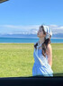 CEENIU法式藍(lán)色格子吊帶連衣裙子女夏季2025新款海邊度假小個子氣質(zhì)長裙 藍(lán)色裙子+頭巾 M 曬單實拍圖