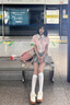 微光里韓系JK制服學(xué)院風(fēng)套裝純欲女高校供設(shè)計感甜美粉襯衫灰百褶裙兩件 粉色襯衫＋灰色百褶裙 M 曬單實拍圖