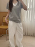 假兩件v領(lǐng)潮流短袖t恤女2025新款夏季寬松慵懶松弛感穿搭休閑上衣 灰色 M 曬單實(shí)拍圖