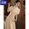 羅蒙（ROMON）新中式旗袍訂婚禮服女夏季日?？纱└牧紘L(fēng)女裝連衣裙小個子 越洋花影-A擺裙米白 L 曬單實(shí)拍圖