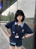 LDBE美式復(fù)古小狗刺繡假兩件短袖t恤女夏季新款學(xué)院風(fēng)polo領(lǐng)拼接上衣 藏青色 M 曬單實(shí)拍圖