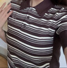 ELAND衣戀短袖毛衣女POLO領(lǐng)收腰短款條紋針織T恤夏季新款 棕色(85)Brown S 160 曬單實拍圖