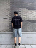 薩拉維夫（SLLAVIF）牛仔短褲男潮牌ins夏季外穿日系潮流嘻哈寬松休閑工裝五分中褲子 淺藍(lán) M 曬單實(shí)拍圖