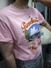 馬登夏日仿蠟染粉色印花短袖美式復古機車(chē)慵懶顯瘦遮肉落肩T恤女 淺粉色 M 曬單實(shí)拍圖