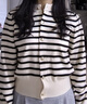 Olrain【5折】條紋長(cháng)袖針織衫女春裝新款寬松時(shí)尚通勤開(kāi)衫 條紋 S 曬單實(shí)拍圖